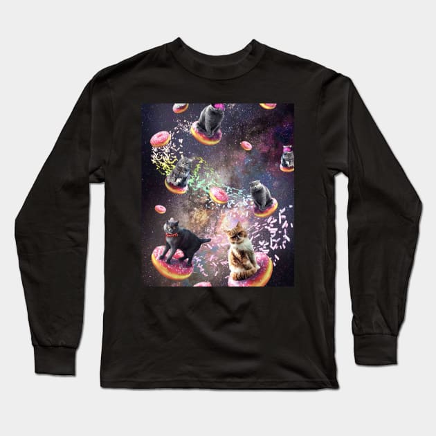 Galaxy Donut Cat, Space Cats Riding Donuts Long Sleeve T-Shirt by Random Galaxy